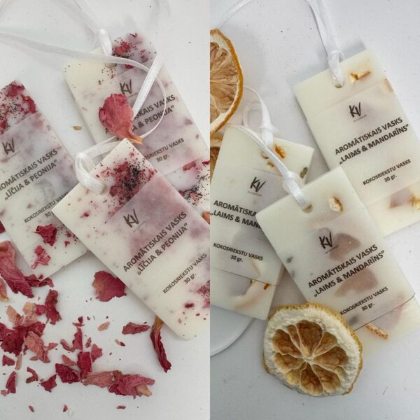 Aromātiskais vasks skapim "LAIMS & MANDARĪNS, "LĪČIJA & PEONIJA"