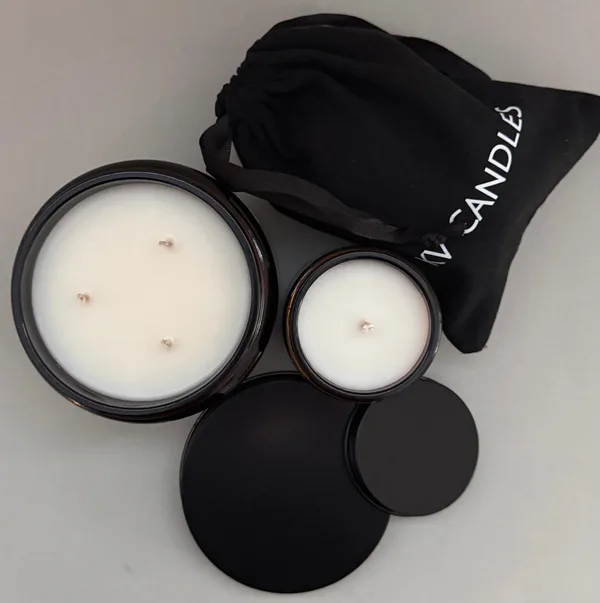
Scented cocont wax candles in amber glass jars, 150g and 450g

